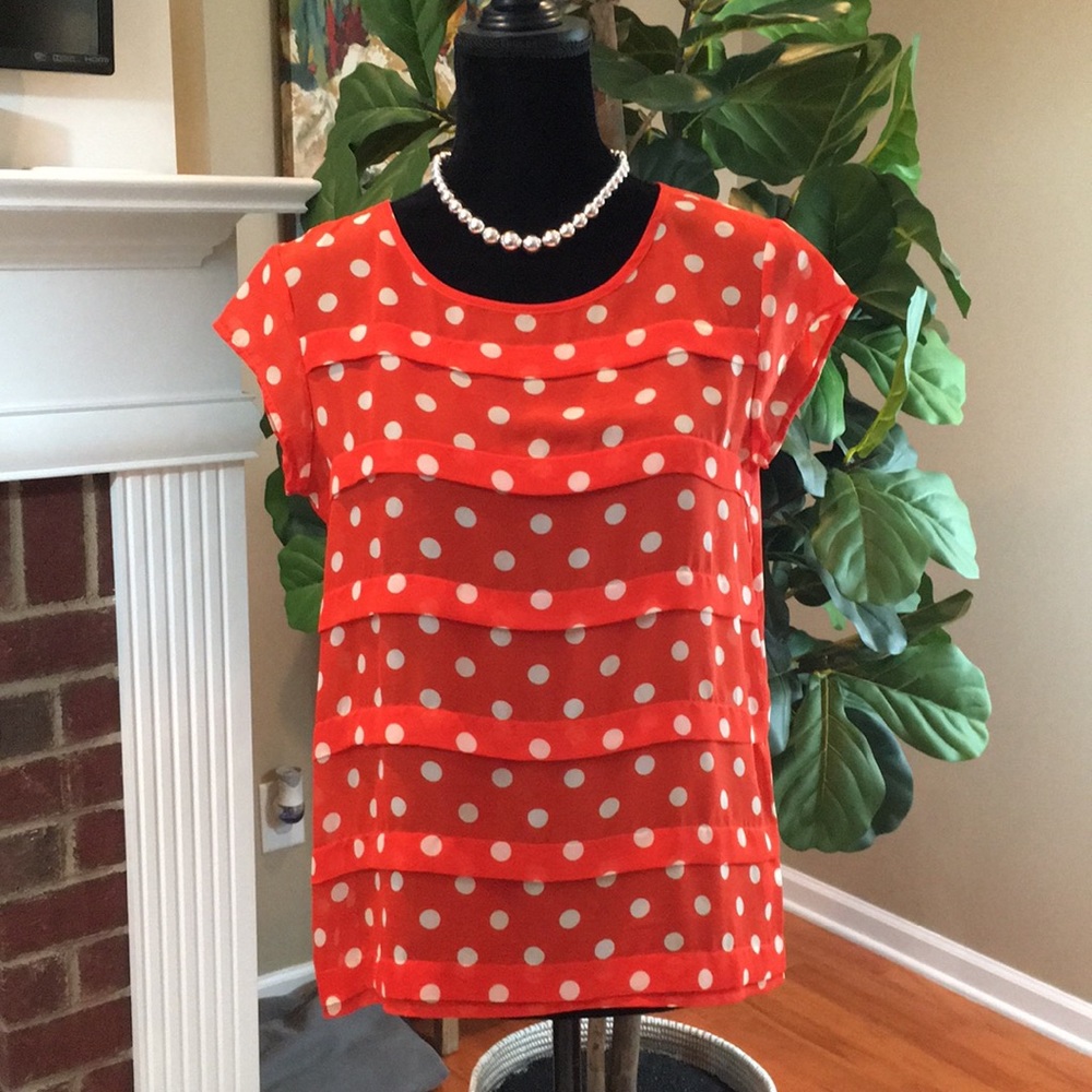 NWOT Sunny Leigh Orange Polka Dot Blouse